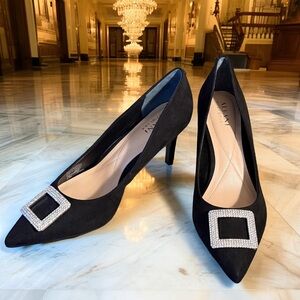 Alfani NWT Sz 8.5M Jerison Black Velour Rhinestone Buckle Bling Heel (SH241)